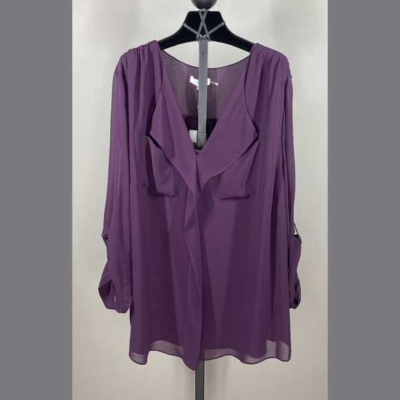 NEW Calvin Klein Shirt Womens 3X purple chiffon blouse classic popover - Picture 1 of 10